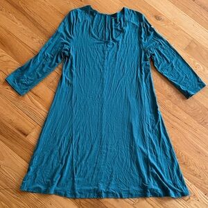 Garnet Hill A-Line Shift Long Sleeve Dress Jersey Teal Women’s M Medium